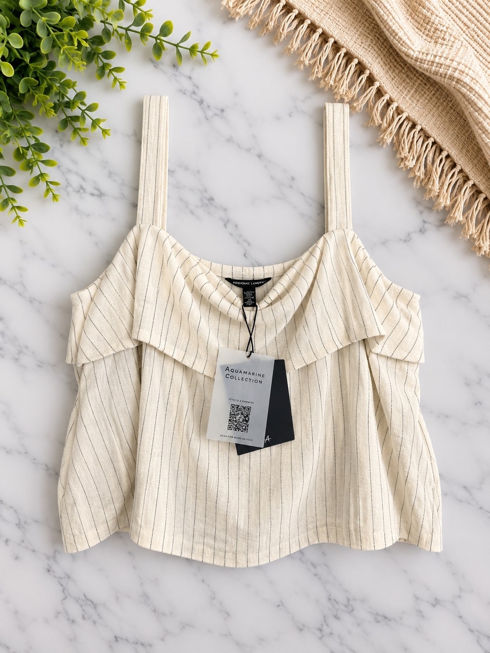 NWT Adrienne Landau Onyx Pinstripe Ruffle Layered Tank Top XL